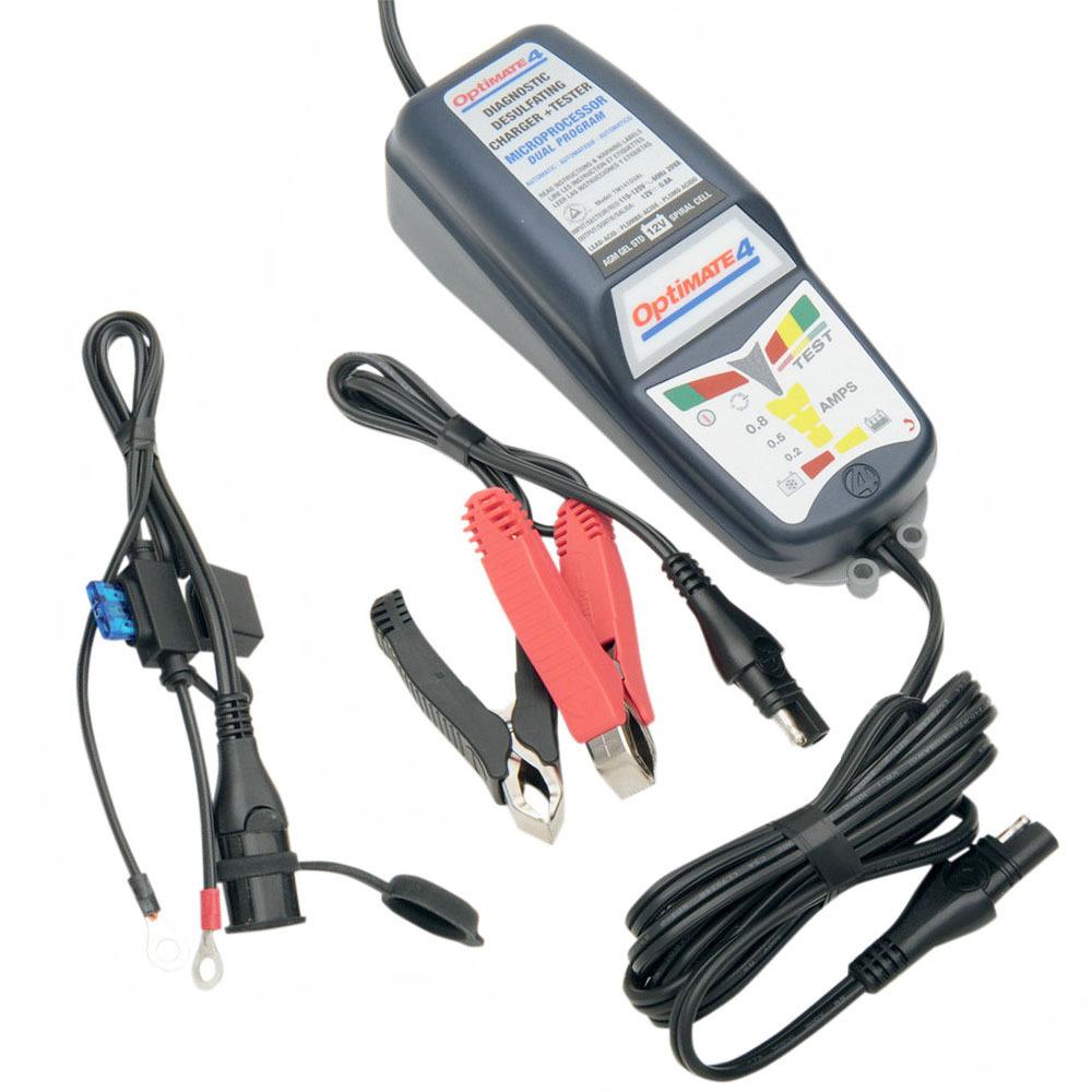 TecMate Optimate 4 diagnostic desulfating 12V battery charger and tester