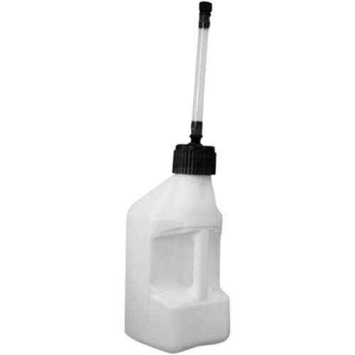 TUFF JUG 10L WHITE STANDARD CAP FUEL CAN W/CLEAR FLEXIBLE AUTO SHUT OFF SPOUT