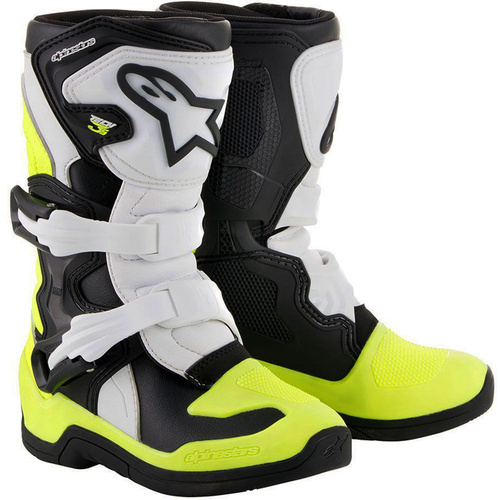 ALPINESTARS 2022 TECH 3S BLACK/WHITE/FLURO PEEWEE BOOTS - 10