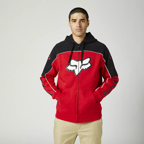 FOX DVIDE ZIP FLAME RED FLEECE HOODIE - SM