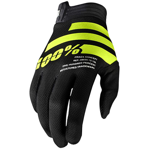 100% PERCENT I-TRACK BLACK/FLURO YELLOW GLOVES - SM