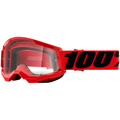 100% PERCENT STRATA 2 RED CLEAR KIDS GOGGLES